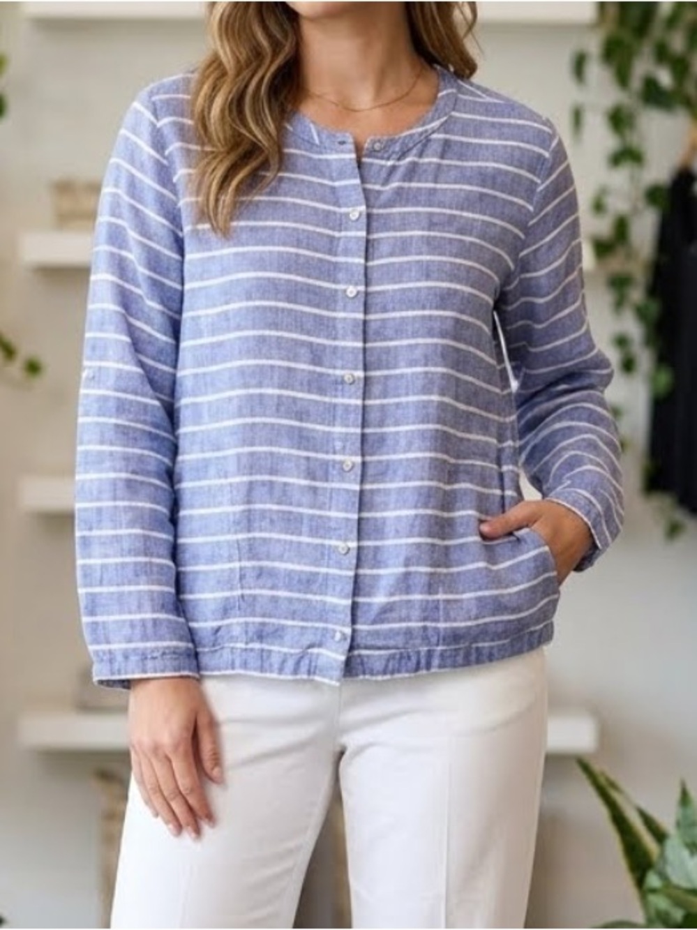 C&C CALIFORNIA Striped Linen Button Down Shirt Large NWOT